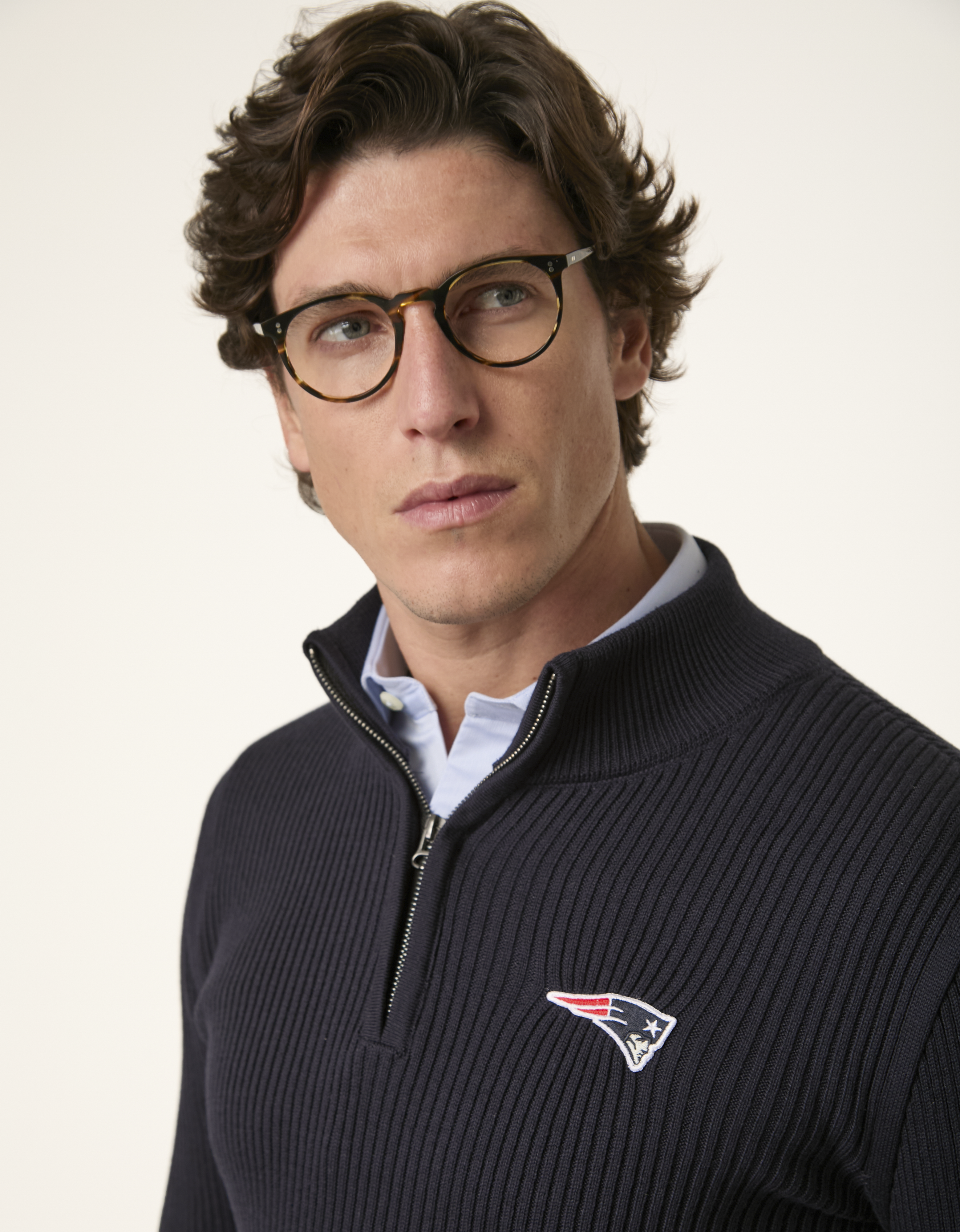 Patriots x NFL — Sueter Tricot Meio Zíper