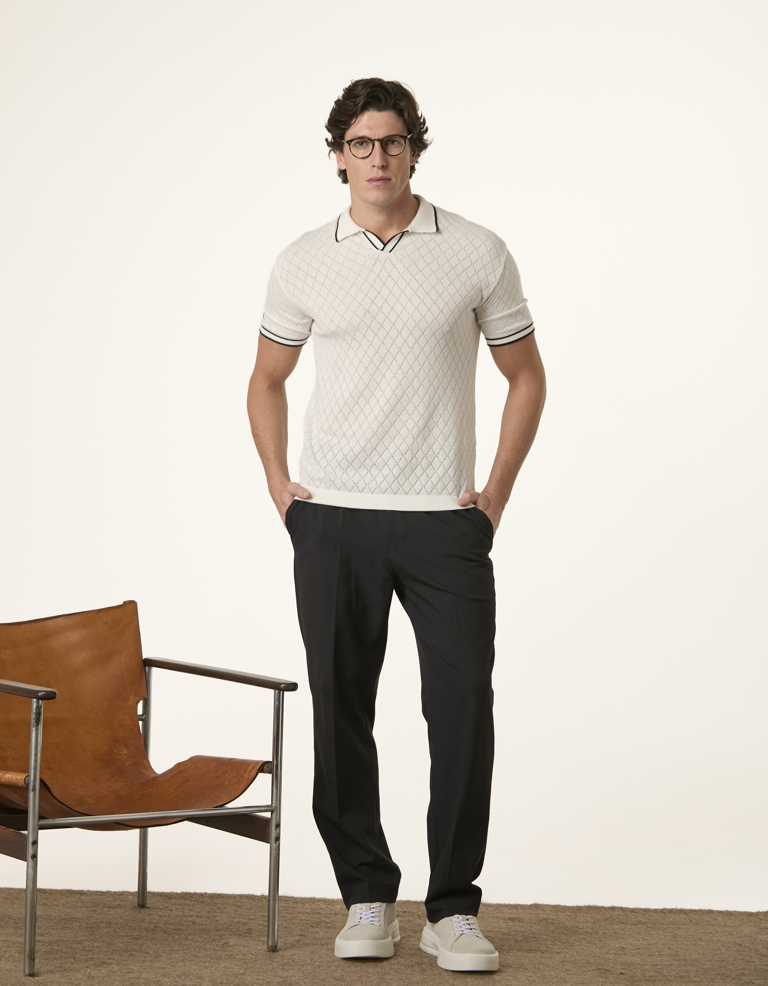 Patriots x NFL — Polo Tricot Trama Diamante